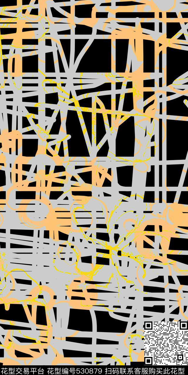 涂鸦涂鸦乱格线条几何涂鸦花卉传统印花华亿平台下载（图片编号: 530879） - 瓦栏（Walan）