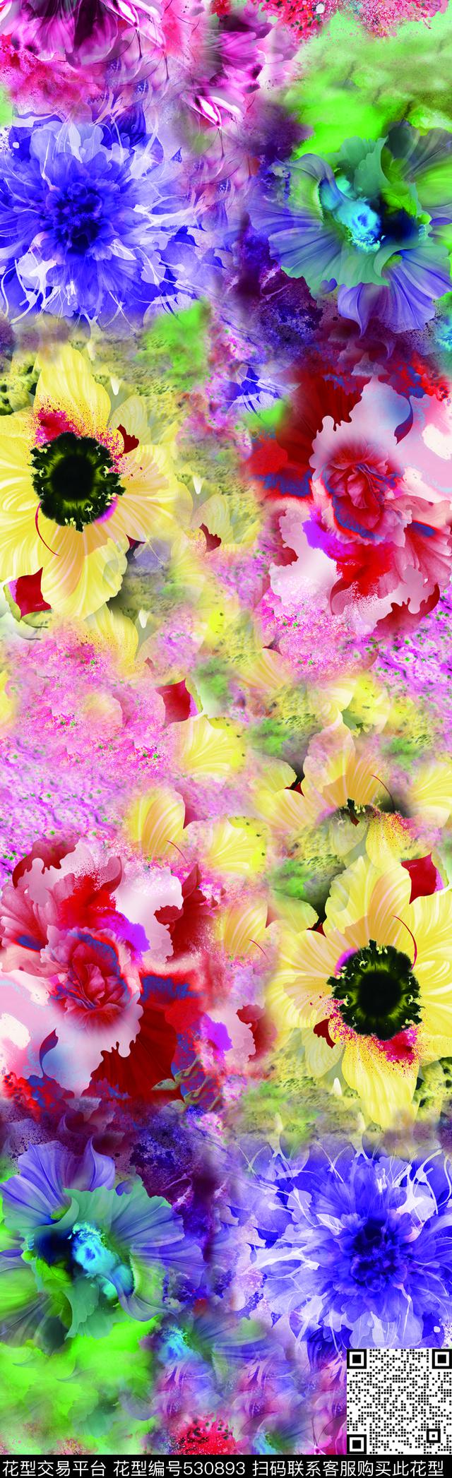 抽象植物花卉数码印花华亿平台下载（图片编号: 530893） - 瓦栏（Walan）