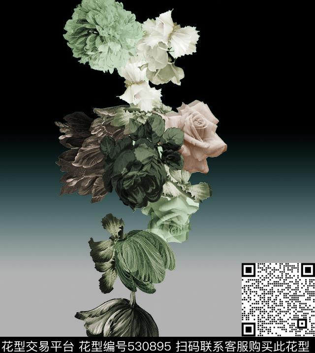 欧美牡丹渐变数码印花华亿平台下载（图片编号: 530895） - 瓦栏（Walan）
