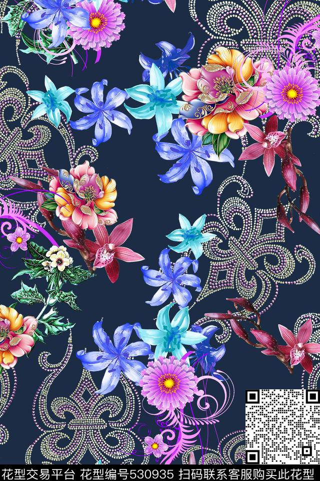 抽象花卉钻石数码印花华亿平台下载（图片编号: 530935） - 瓦栏（Walan）