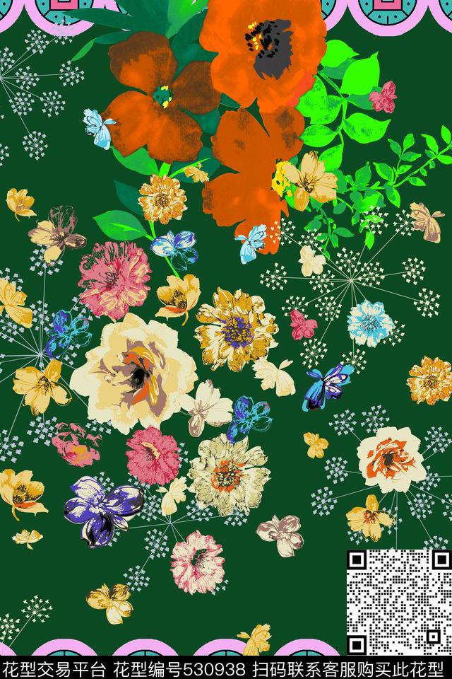 定位花卉植物数码印花华亿平台下载（图片编号: 530938） - 瓦栏（Walan）