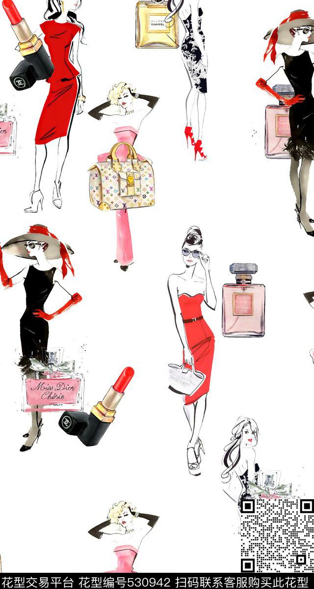 服装手绘颗粒水彩口红数码印花华亿平台下载（图片编号: 530942） - 瓦栏（Walan）