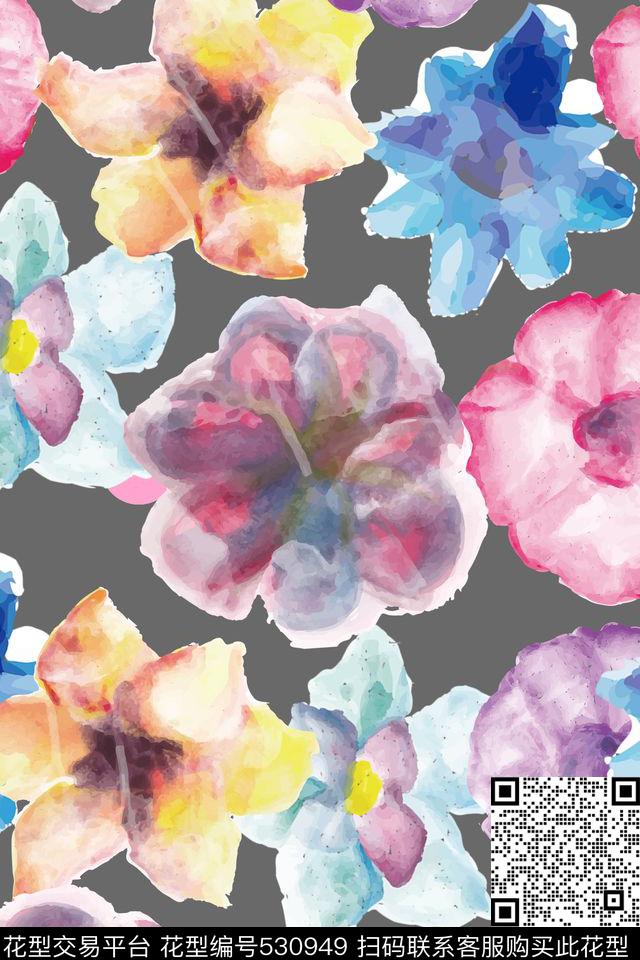女装清新甜美手绘花朵数码印花华亿平台下载（图片编号: 530949） - 瓦栏（Walan）