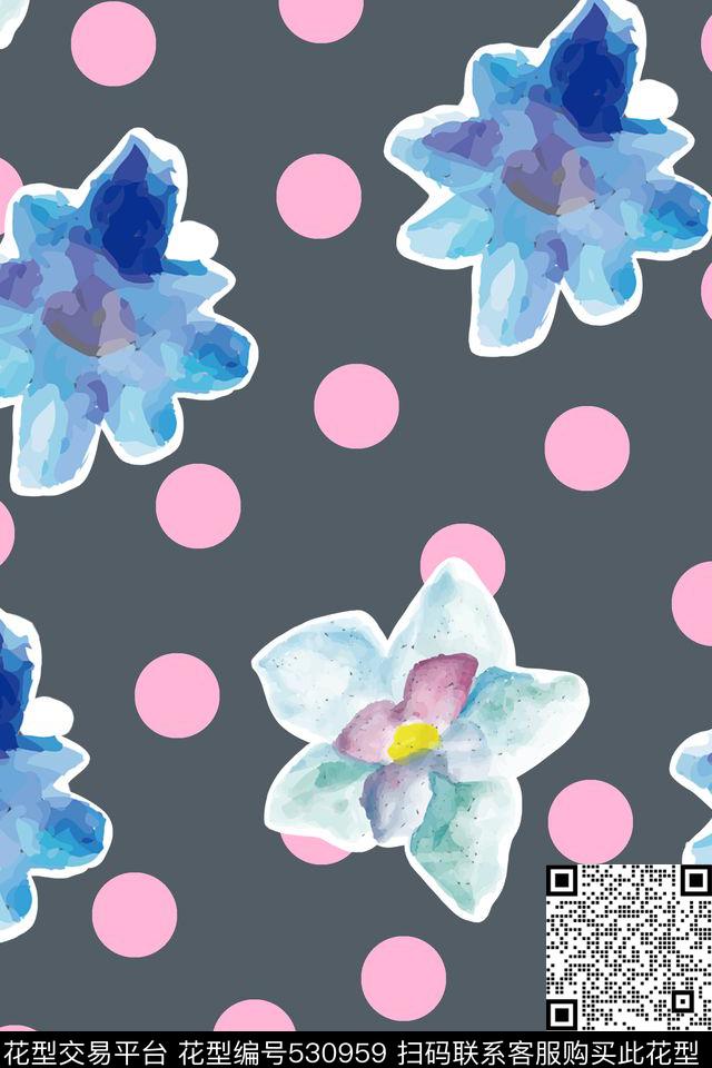 波点灰色底色休闲时尚数码印花华亿平台下载（图片编号: 530959） - 瓦栏（Walan）