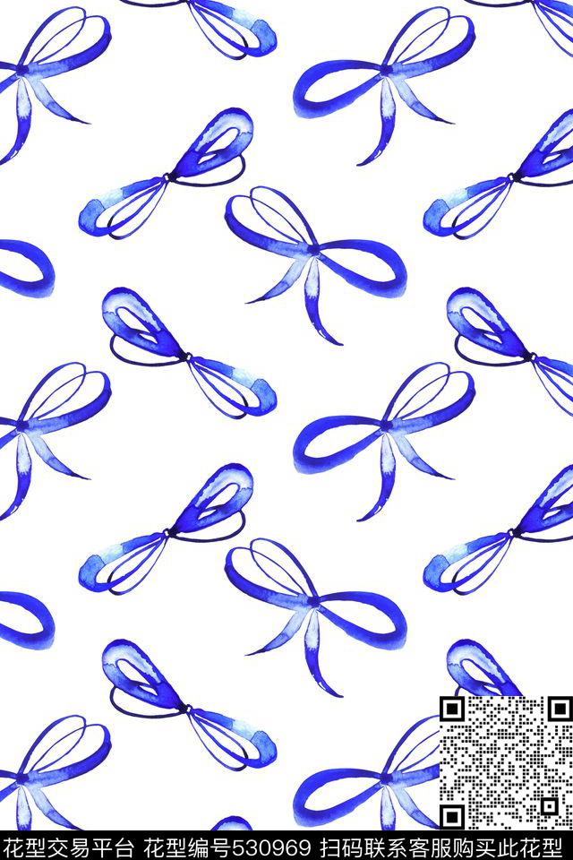 趣味蝴蝶结靛蓝色调传统印花华亿平台下载（图片编号: 530969） - 瓦栏（Walan）