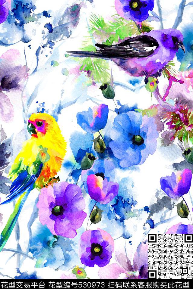 水彩画晕染罂粟花数码印花华亿平台下载（图片编号: 530973） - 瓦栏（Walan）