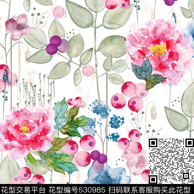 水彩手绘圆点数码印花华亿平台下载（图片编号: 530985） - 瓦栏（Walan）