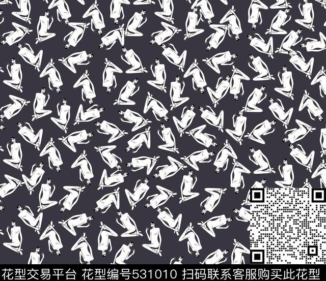 抽象纯色底简笔裸体传统印花华亿平台下载（图片编号: 531010） - 瓦栏（Walan）