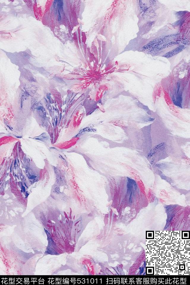 抽象水彩花卉服装面料华亿平台休闲时尚简洁大方手绘抽象水彩复古数码印花华亿平台下载（图片编号: 531011） - 瓦栏（Walan）