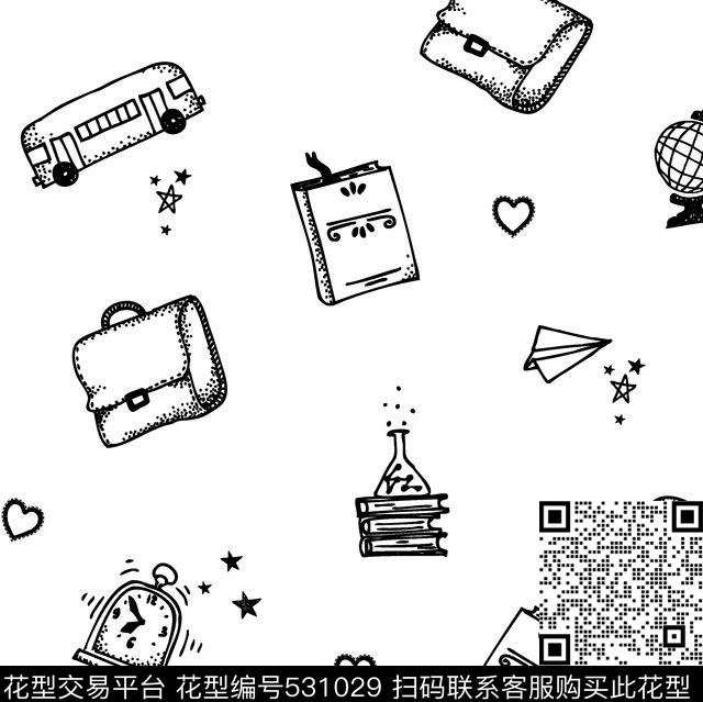 手绘钢笔画涂鸦单色卡通传统印花华亿平台下载（图片编号: 531029） - 瓦栏（Walan）