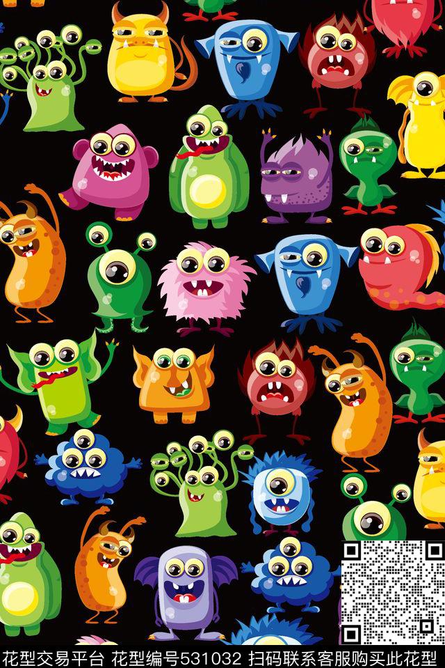 卡通大眼细菌传统印花华亿平台下载（图片编号: 531032） - 瓦栏（Walan）