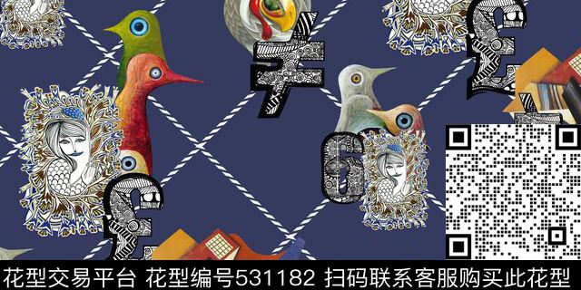 抽象画斜条企鹅数码印花华亿平台下载（图片编号: 531182） - 瓦栏（Walan）