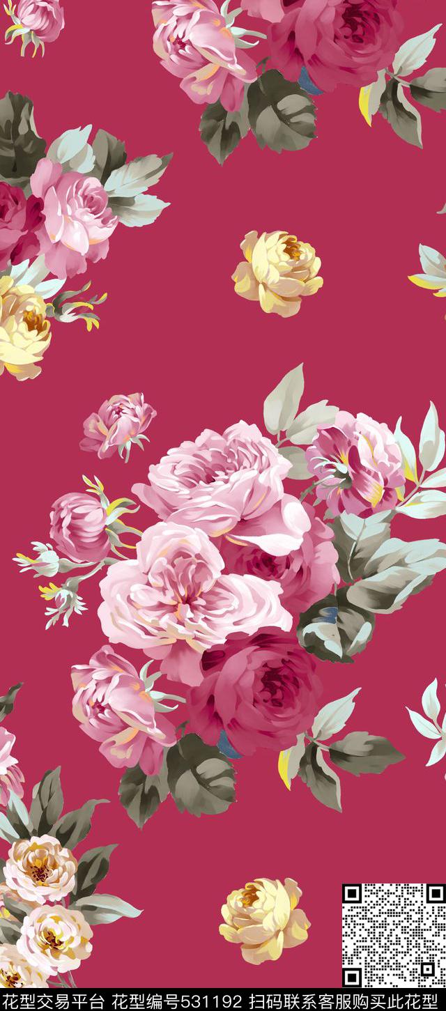 欧美花卉时尚数码印花华亿平台下载（图片编号: 531192） - 瓦栏（Walan）