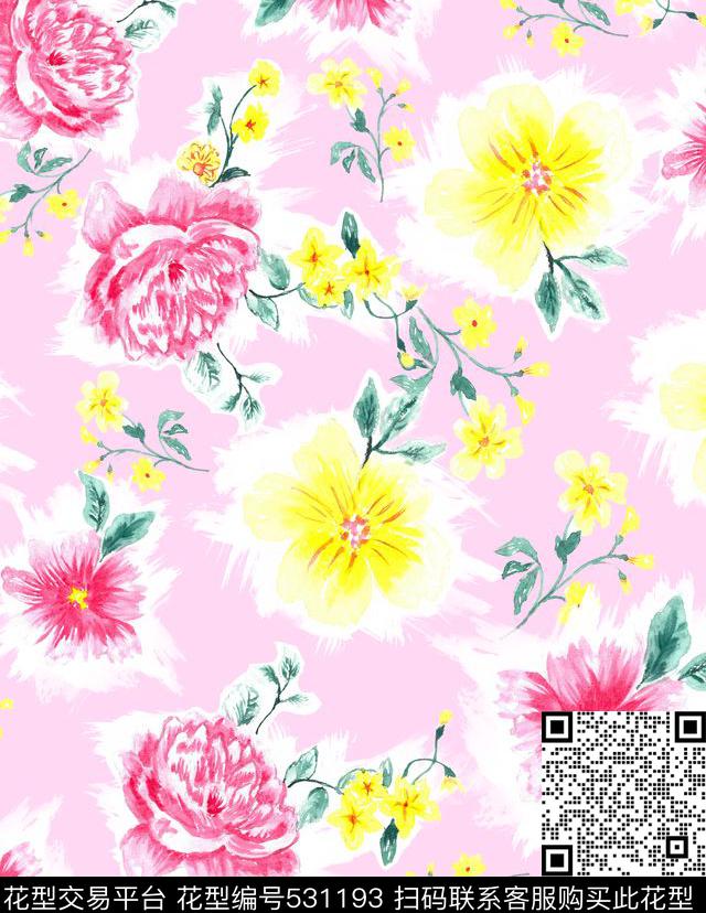 原创手绘浪漫效果花时尚泳装数码印花华亿平台下载（图片编号: 531193） - 瓦栏（Walan）
