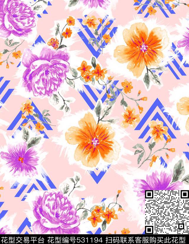 原创手绘浪漫效果花时尚泳装数码印花华亿平台下载（图片编号: 531194） - 瓦栏（Walan）