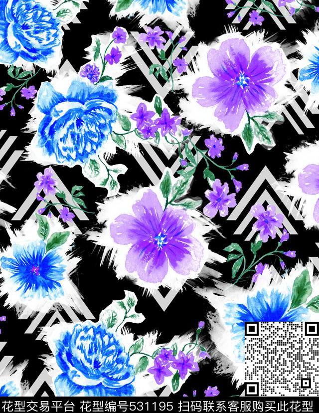 原创手绘浪漫效果花时尚泳装数码印花华亿平台下载（图片编号: 531195） - 瓦栏（Walan）