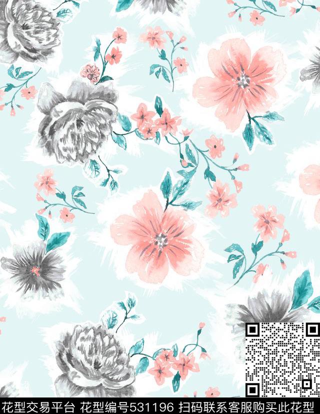 原创手绘浪漫效果花时尚泳装数码印花华亿平台下载（图片编号: 531196） - 瓦栏（Walan）