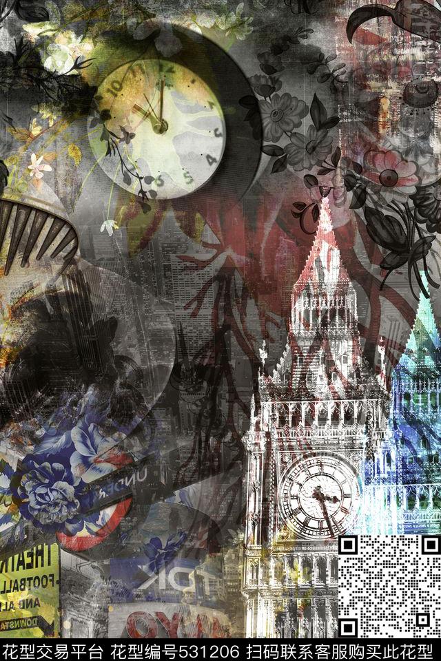 抽象男装定位T恤欧美建筑花卉抽象肌理数码印花华亿平台下载（图片编号: 531206） - 瓦栏（Walan）