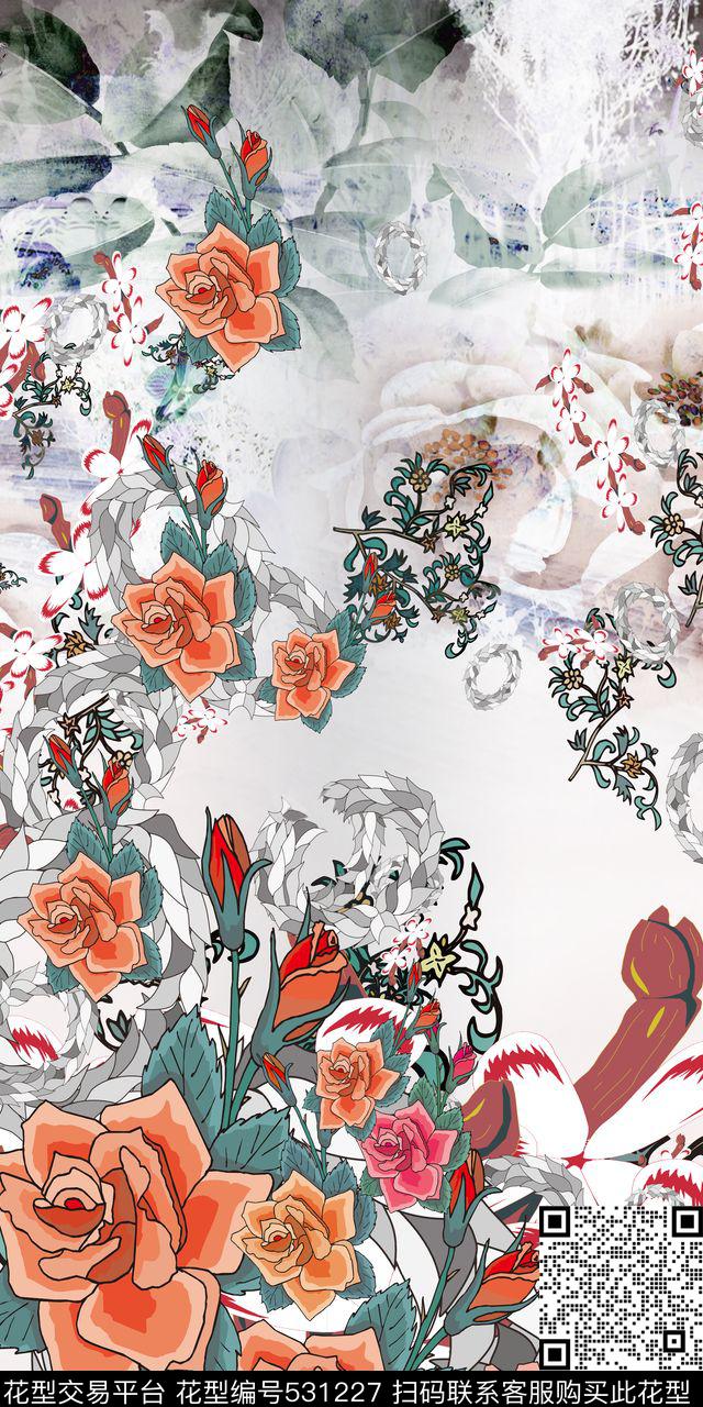 中国风民族系列油画雪景定位花数码印花华亿平台下载（图片编号: 531227） - 瓦栏（Walan）