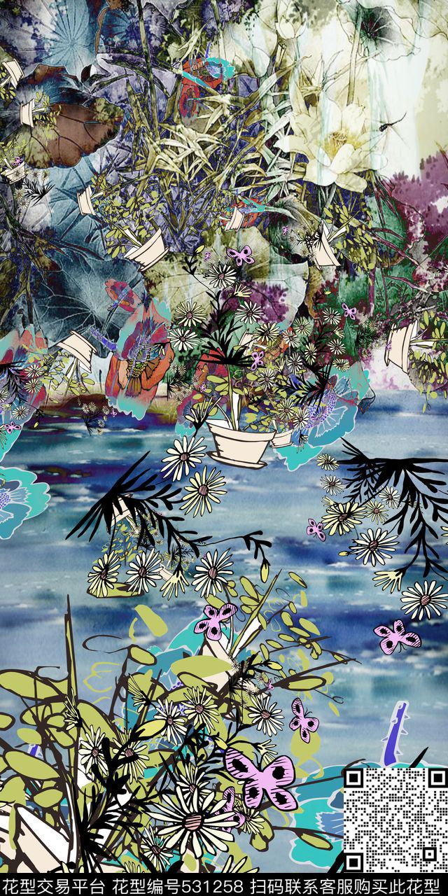 定位花民族风女装长裙数码印花华亿平台下载（图片编号: 531258） - 瓦栏（Walan）