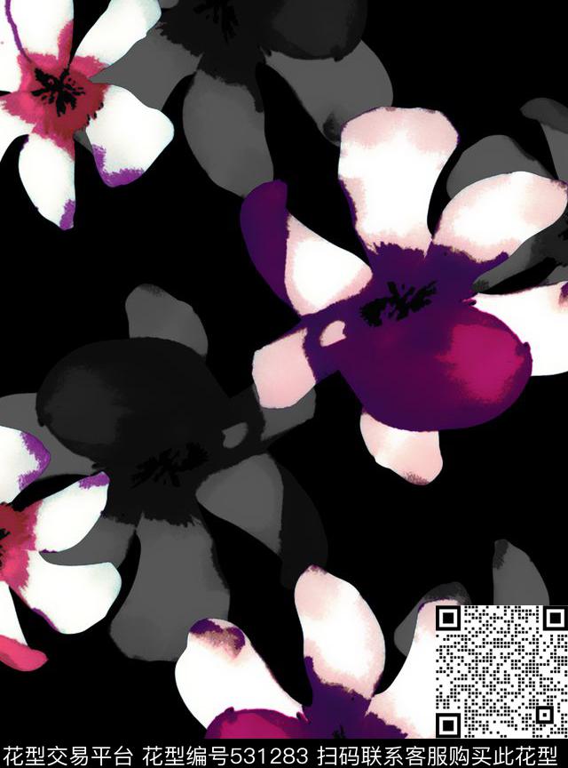素雅大花简约数码印花华亿平台下载（图片编号: 531283） - 瓦栏（Walan）