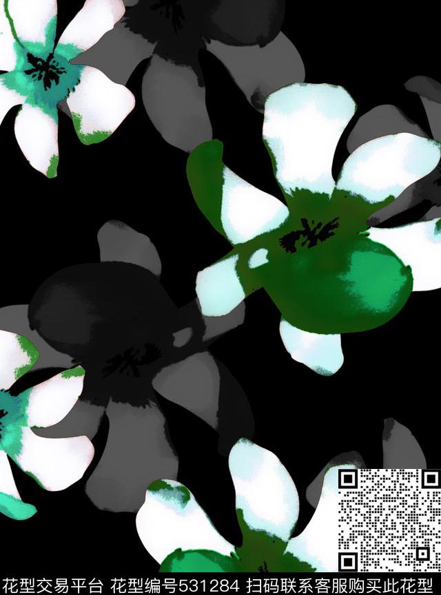 素雅大花简约数码印花华亿平台下载（图片编号: 531284） - 瓦栏（Walan）