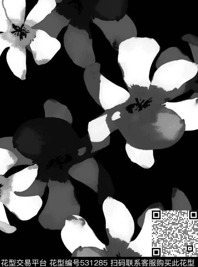 素雅大花简约数码印花华亿平台下载（图片编号: 531285） - 瓦栏（Walan）