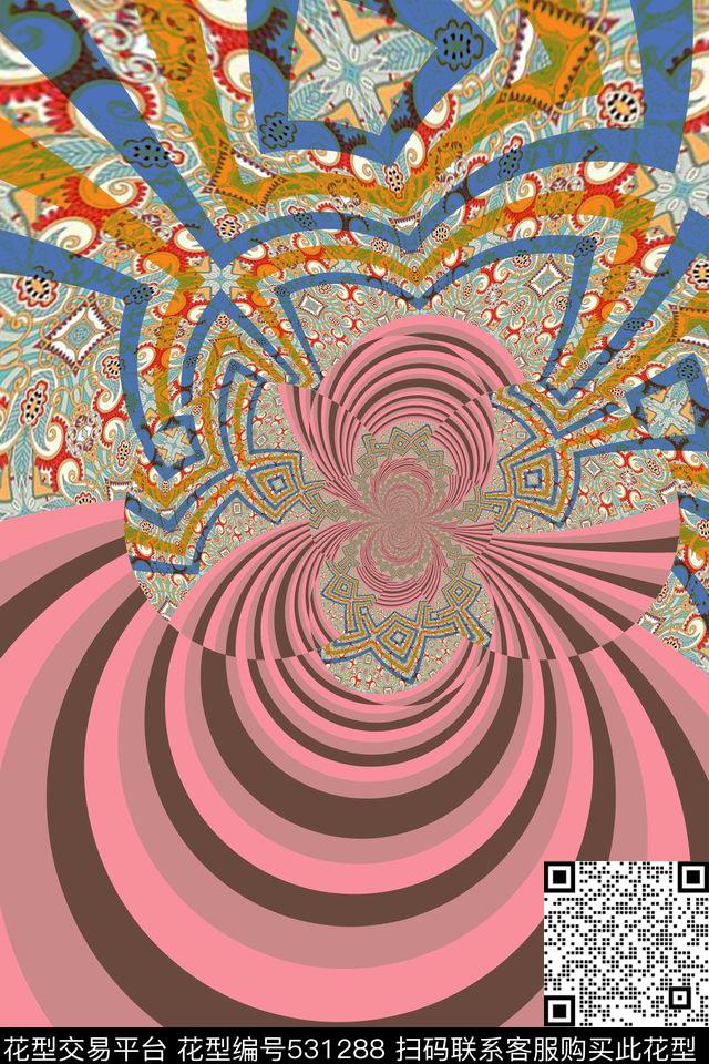 抽象民族花纹条纹数码印花华亿平台下载（图片编号: 531288） - 瓦栏（Walan）