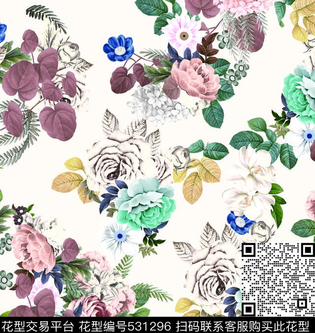 欧美花卉时尚数码印花华亿平台下载（图片编号: 531296） - 瓦栏（Walan）