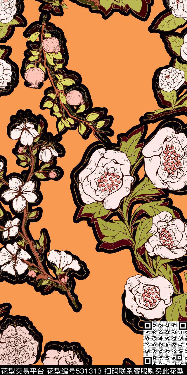 多配色亮色手绘传统印花华亿平台下载（图片编号: 531313） - 瓦栏（Walan）