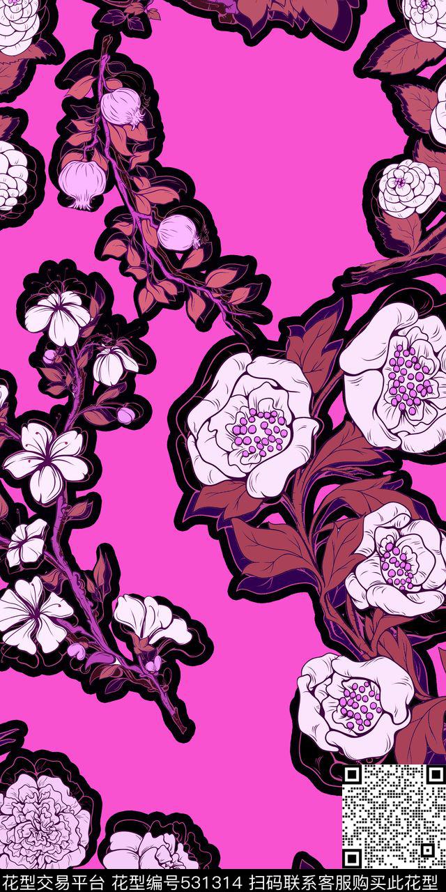 多配色亮色手绘传统印花华亿平台下载（图片编号: 531314） - 瓦栏（Walan）