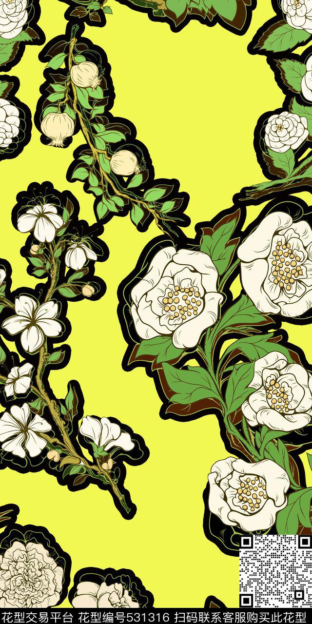 多配色亮色手绘传统印花华亿平台下载（图片编号: 531316） - 瓦栏（Walan）