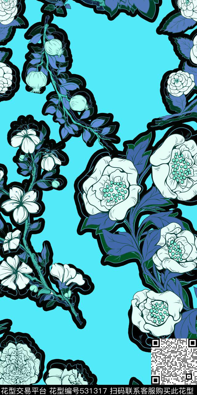 多配色亮色手绘传统印花华亿平台下载（图片编号: 531317） - 瓦栏（Walan）