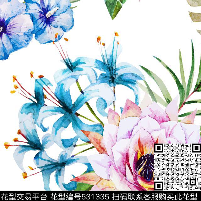 欧美花卉时尚数码印花华亿平台下载（图片编号: 531335） - 瓦栏（Walan）