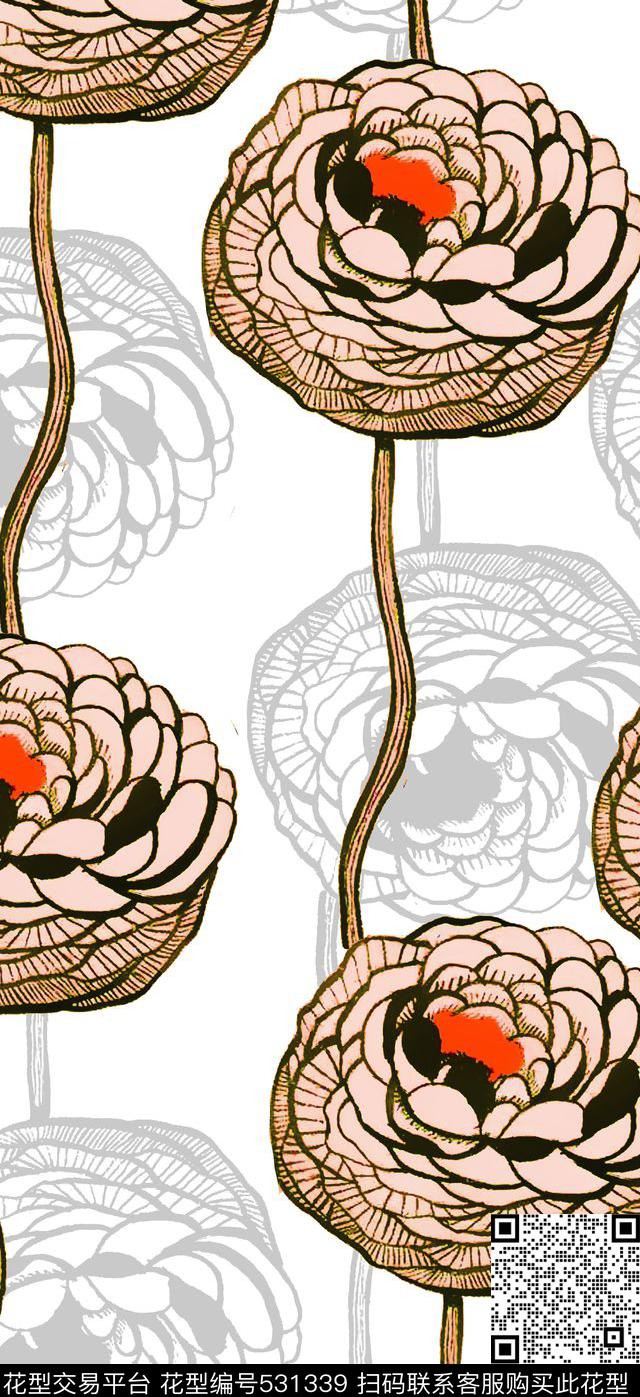 简约花卉暗花休闲数码印花华亿平台下载（图片编号: 531339） - 瓦栏（Walan）