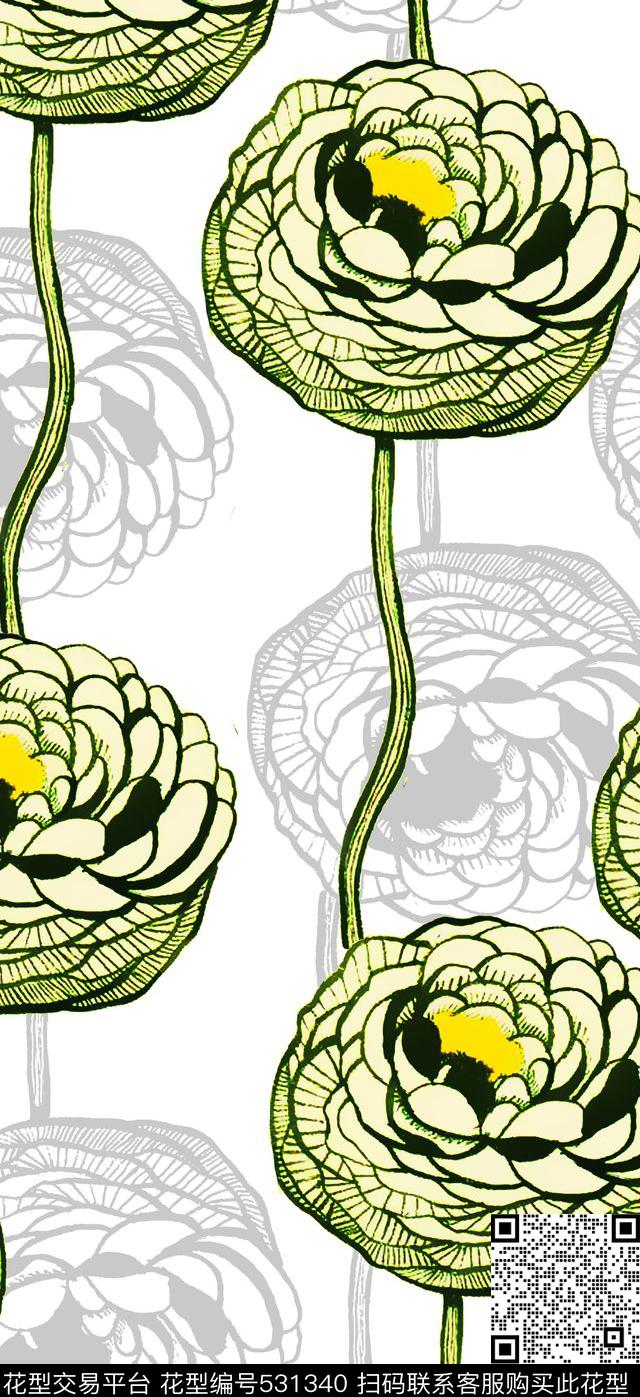 简约花卉暗花休闲数码印花华亿平台下载（图片编号: 531340） - 瓦栏（Walan）