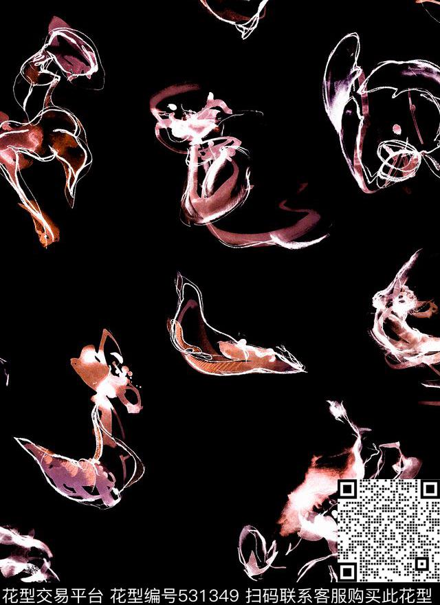 抽象笔刷泼墨数码印花华亿平台下载（图片编号: 531349） - 瓦栏（Walan）