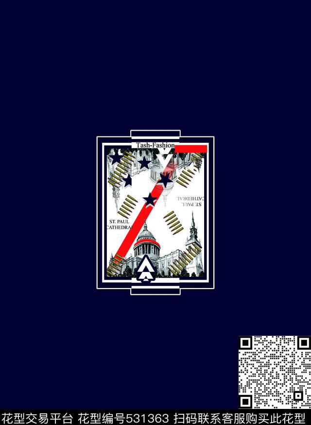 欧美风五角星红白条数码印花华亿平台下载（图片编号: 531363） - 瓦栏（Walan）