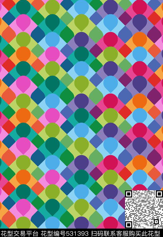 几何色块鱼鳞数码印花华亿平台下载（图片编号: 531393） - 瓦栏（Walan）