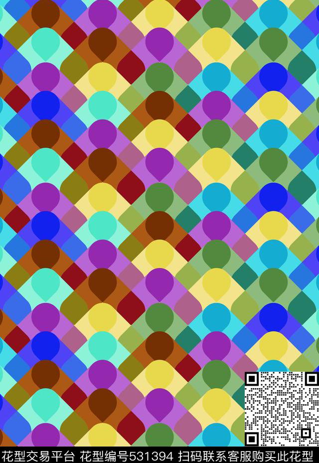 几何色块鱼鳞数码印花华亿平台下载（图片编号: 531394） - 瓦栏（Walan）