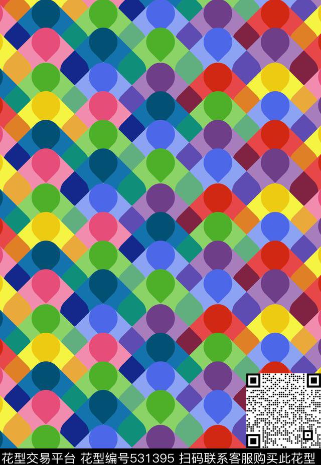 几何色块鱼鳞数码印花华亿平台下载（图片编号: 531395） - 瓦栏（Walan）