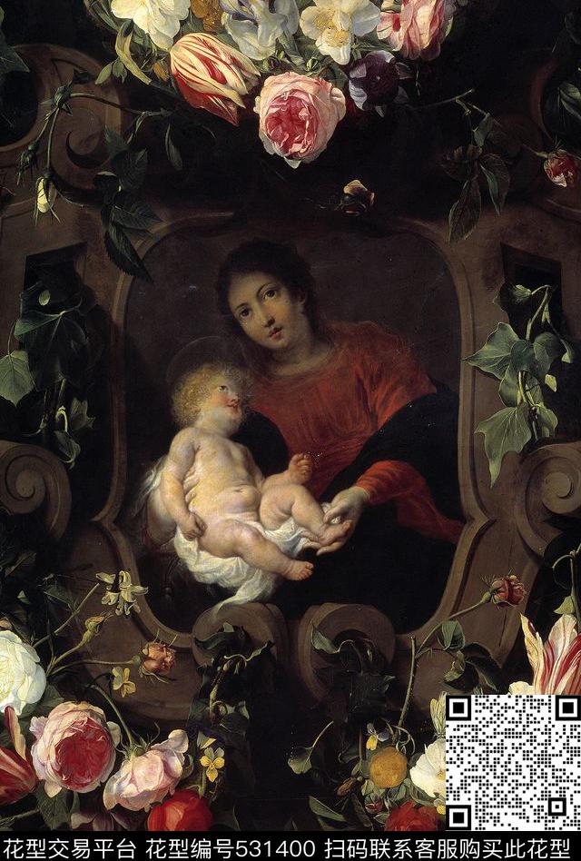 欧美油画花卉数码印花华亿平台下载（图片编号: 531400） - 瓦栏（Walan）