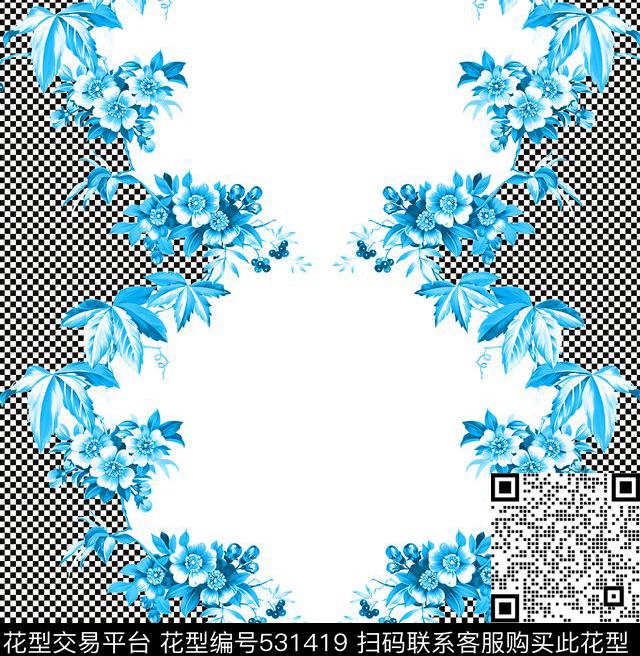 几何简单花卉3蓝色传统印花华亿平台下载（图片编号: 531419） - 瓦栏（Walan）