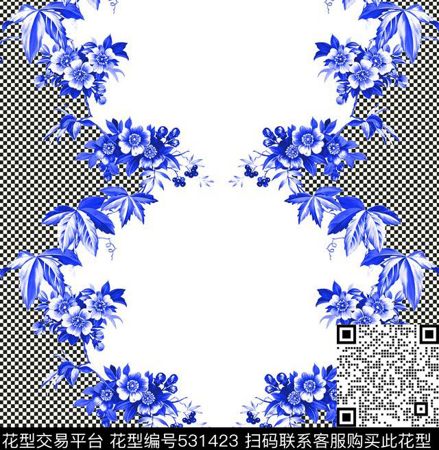 花卉几何几何图传统印花华亿平台下载（图片编号: 531423） - 瓦栏（Walan）