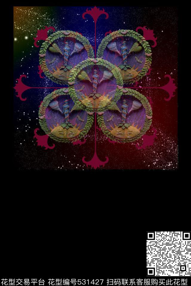 复古橄榄枝雕塑花纹数码印花华亿平台下载（图片编号: 531427） - 瓦栏（Walan）