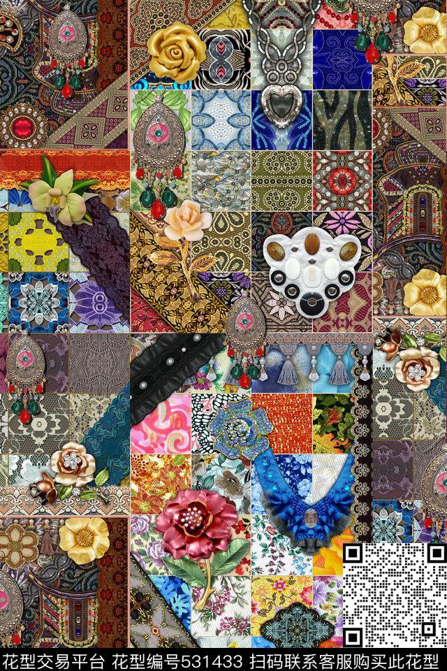 挂坠花卉珠宝数码印花华亿平台下载（图片编号: 531433） - 瓦栏（Walan）