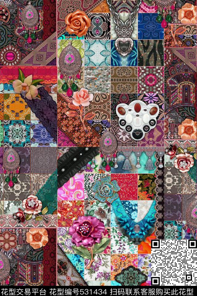 民族风花纹挂毯数码印花华亿平台下载（图片编号: 531434） - 瓦栏（Walan）