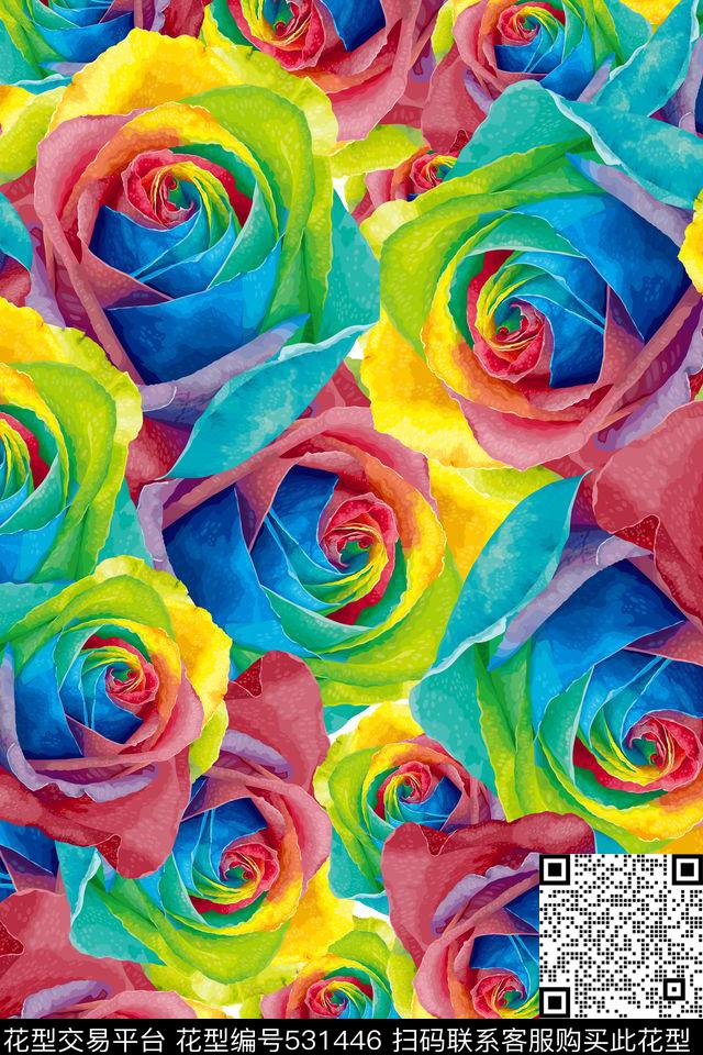 玫瑰花水彩画数码印花华亿平台下载（图片编号: 531446） - 瓦栏（Walan）