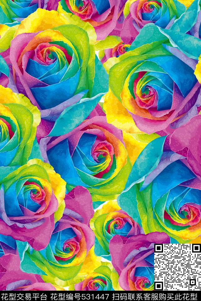 玫瑰花水彩画数码印花华亿平台下载（图片编号: 531447） - 瓦栏（Walan）