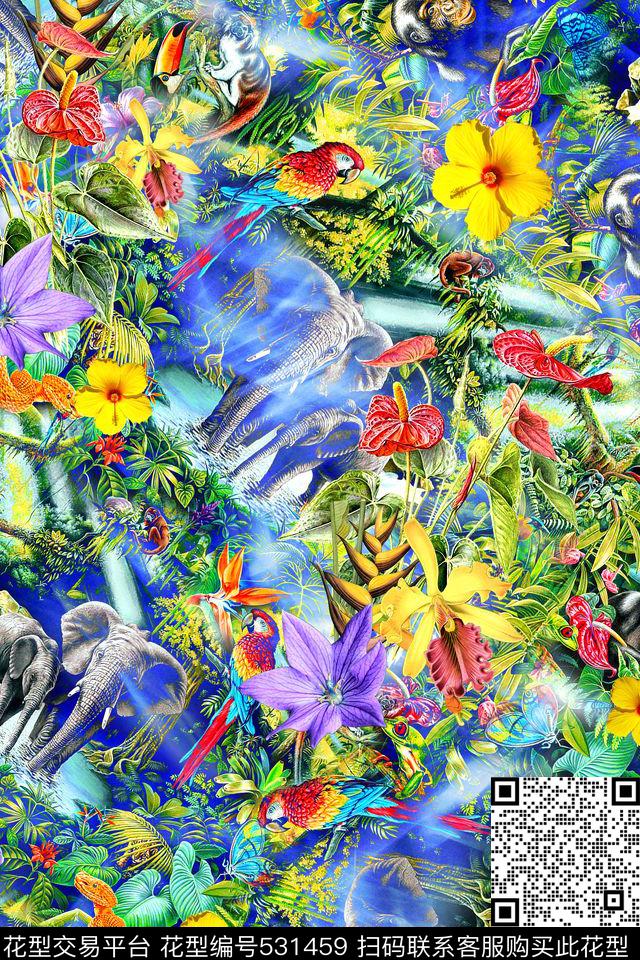 时尚动物花卉数码印花华亿平台下载（图片编号: 531459） - 瓦栏（Walan）
